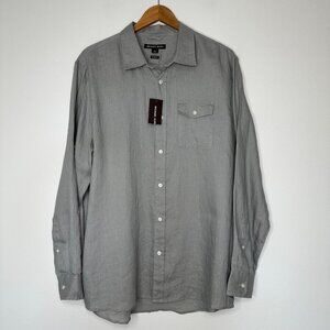 NWT Michael Kors Button up Shirt Size XL Gray 100% Linen Tailored Fit Dress